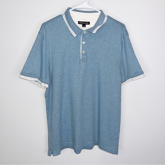 MICHAEL KORS Men’s Designer Blue Short Sleeve Polo Shirt Large - Picture 1 of 4